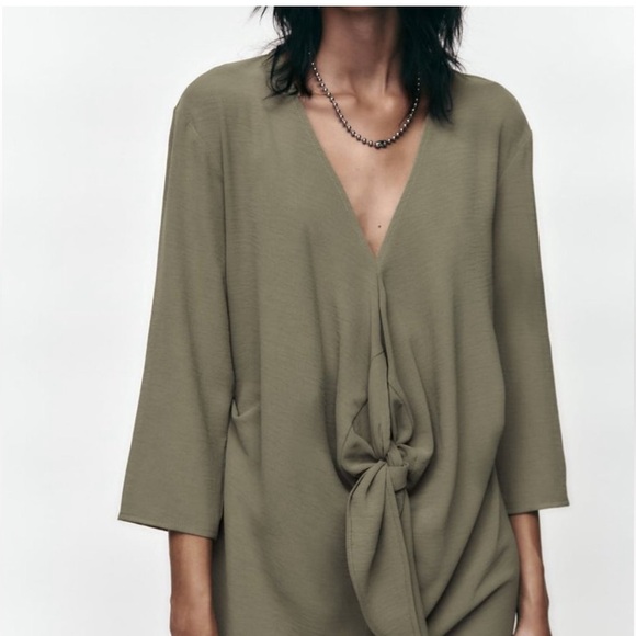 NWT Zara Olive Green Midi Dress - Picture 5 of 5